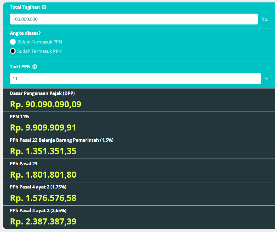 Kalkulator Penghitung Pajak PPN Dan PPh Serta Dasar Pengenaan Pajak ...